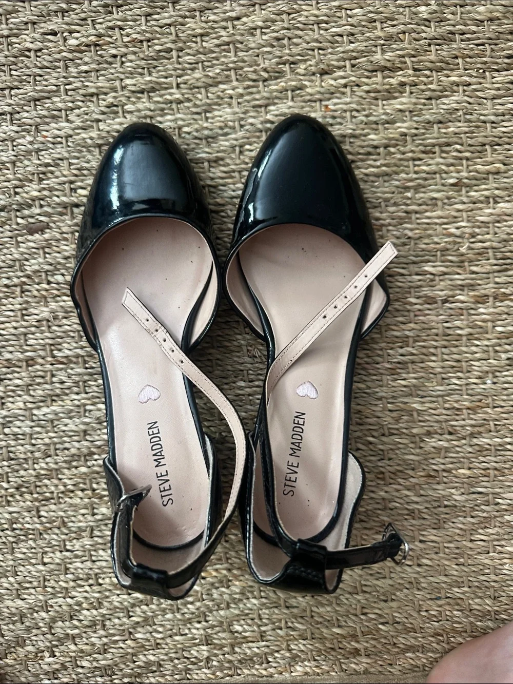 Steve Madden Black Patent D'Orsay Flats with Nude Straps